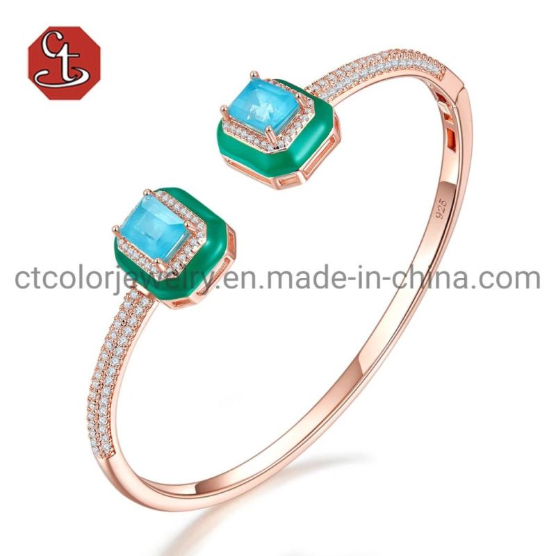 Fashion Jewelry Emerald Diamond White Enamel Ring Elegant Silver or Copper Jewelry for Female