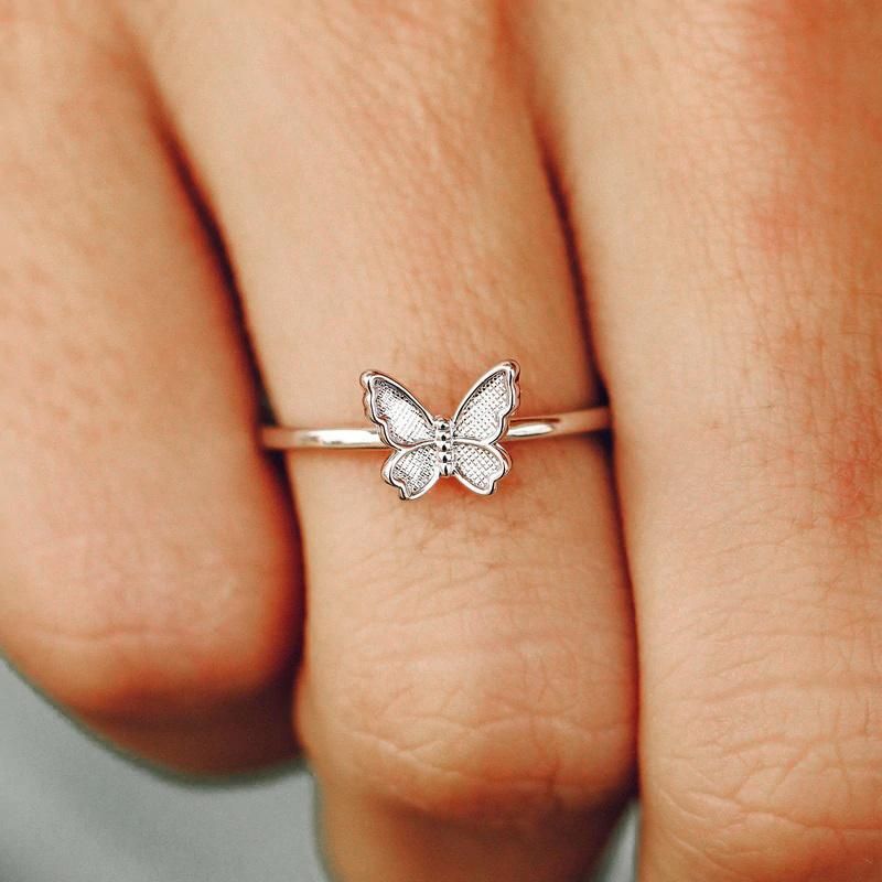 2022 Fashion Women 18K Gold Plated Custom Jewelry 925 Sterling Silver Simple S925 Finger Butterfly Rings for Lady