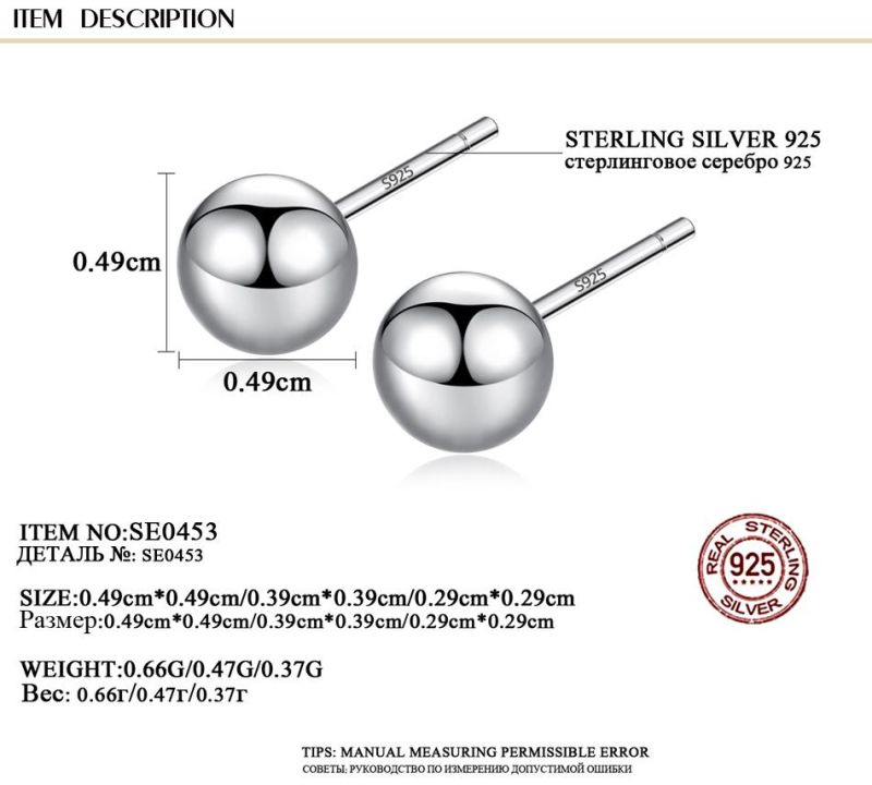 Real Silver Basic Stud Simple Style Women Earrings