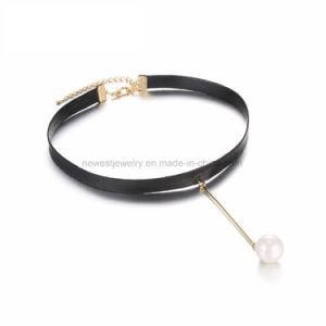 Fashion Choker Necklace for Women Rope Wax Copper Brass Imitation Pearl Pendants Jewelry Accessories