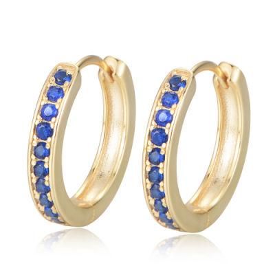 Modern Simple Design 925 Sterling Silver Mini Blue Sapphire / Ruby / White CZ Hoop Earrings
