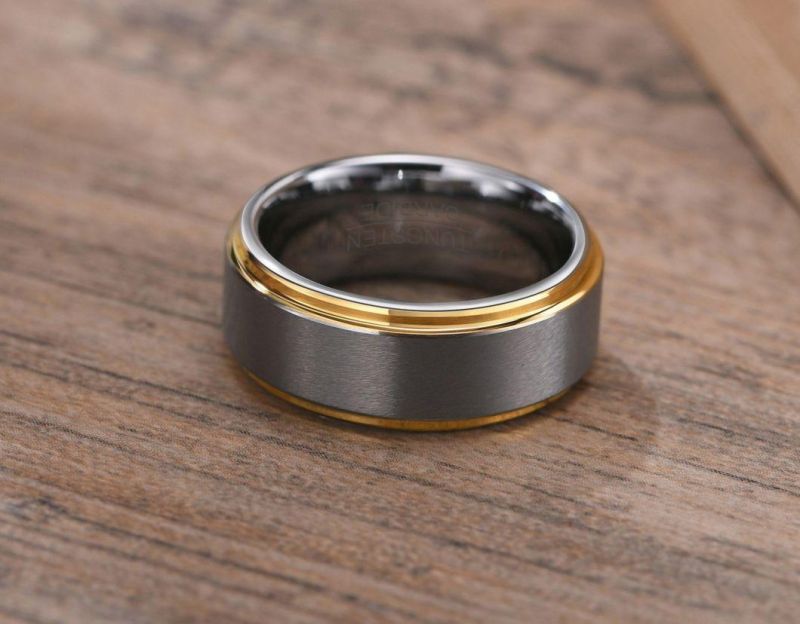 Fashion Rings Tungsten Ring Men′s IP Gold and Silver Wedding Ring for Men Fashion Accessories Tstr015g