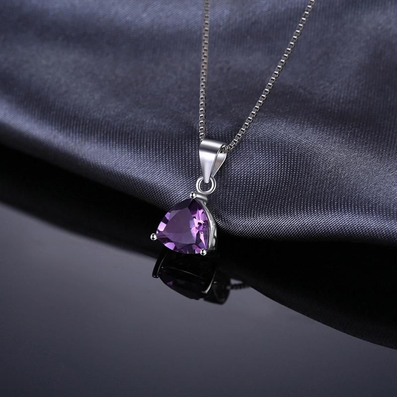 Fashion Jewellery Synthetic Amethyst Triangle Pendant Necklace 925 Sterling Silver Jewelry Set