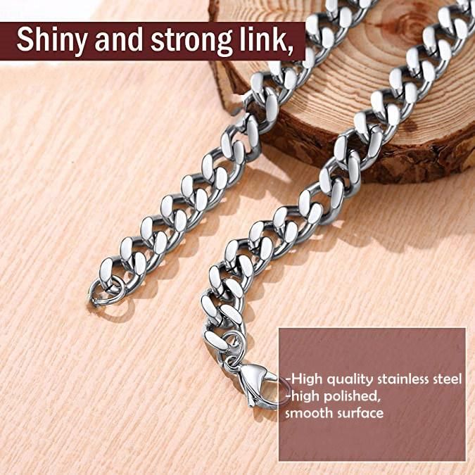 Stainless Steel Curb Cuban Link Chain Necklaces with 18K Gold Plated for Men Women