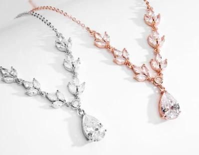 Bridal CZ Necklace Jewelry Set, Wedding CZ Necklace Jewelry Set, Cubic Zirconia Jewelry Set, Brides Maid Jewelry Set, Rose Gold Necklace,