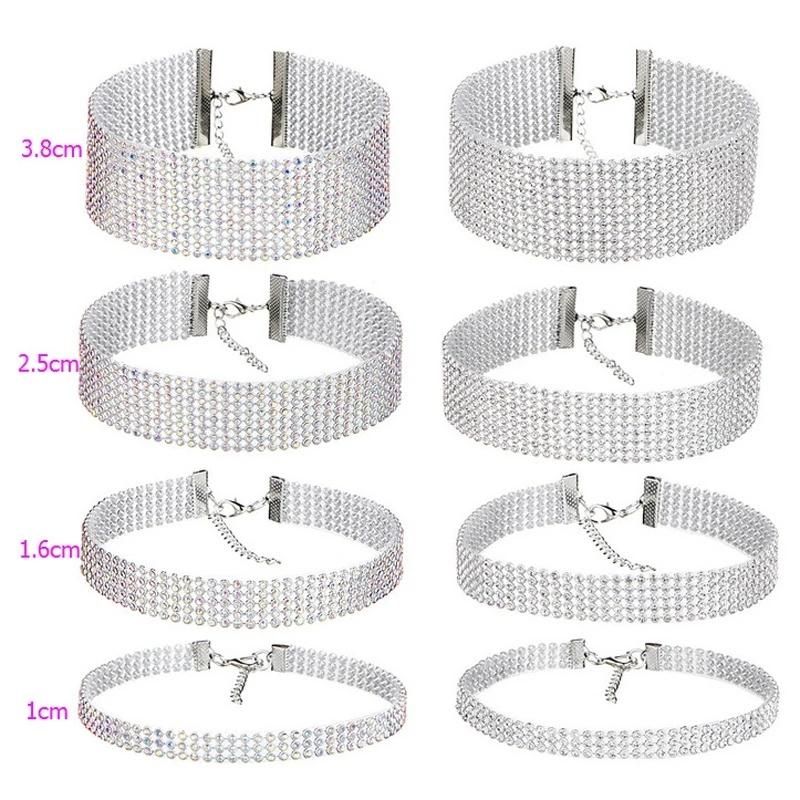 Women Wedding Accessories Fashion Jewelry Silver Rhinestone Choker Punk Necklace