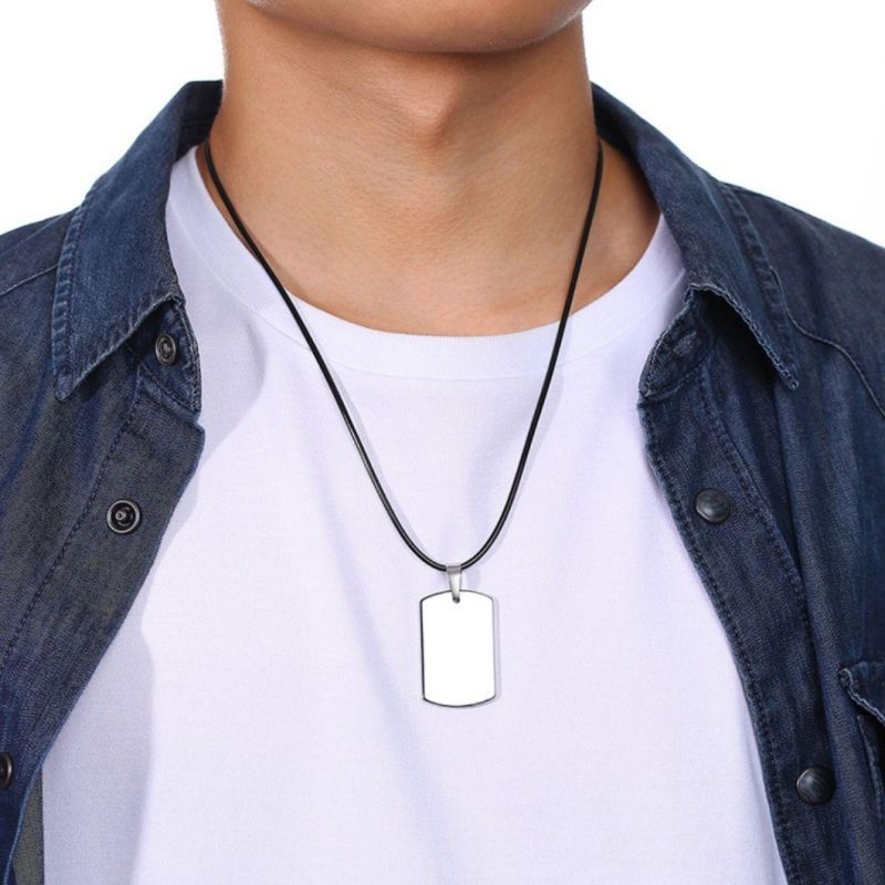 Simple Japanese and Korean Style Fashion Men′ S Tungsten Steel Pendant Steel Color Matching Rope Necklace Jewelry