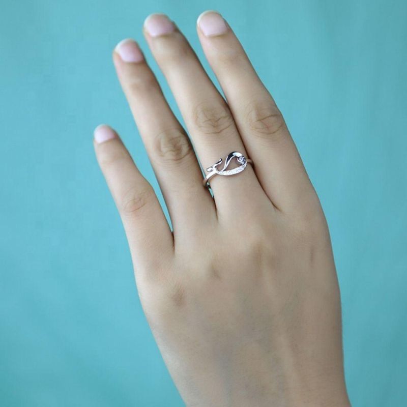 Real 925 Sterling Silver Ring Cute Animal Whale Dolphin Adjustable Ring Women Exquisite Hollow Fashion Jewelry