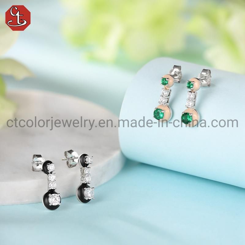 Wholesale Fashion jewellery Blind Green stone Enamel Earring for women