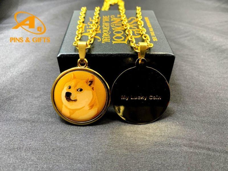 China Products/Suppliers. Handmade Moon Shaped Long Multilayer Pendants Dogecoin Fashion Charm Gold Plated Choker Doge Coin Necklace