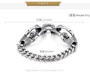 Personality Punk Stysle Double Skull Head &#160; Chain Stainless Steel Men Bracelet