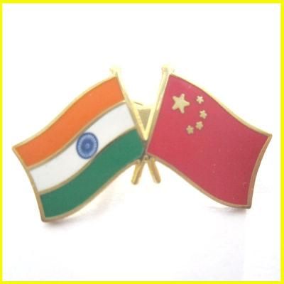 Enameled Alloy Gold Plated China and India Flag Pin