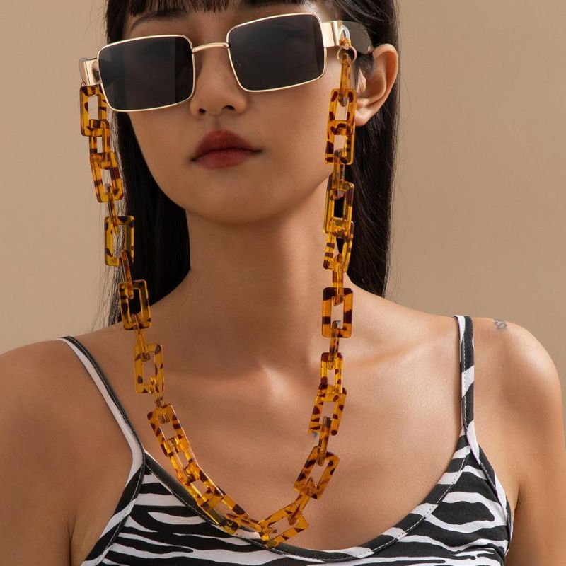 Ins Fashion Flat Leopard Acrylic Acetate Necklace Sunglasses Chain Rope Glasses Holder for Women Reading Glass Chain