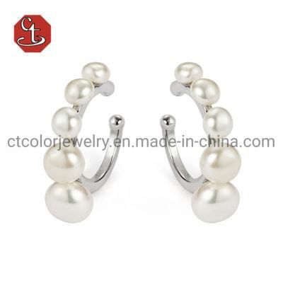 Natural Pearl Ear Cuff Round Small Clip Earrings No Piercing Handmade Silver Jewelry