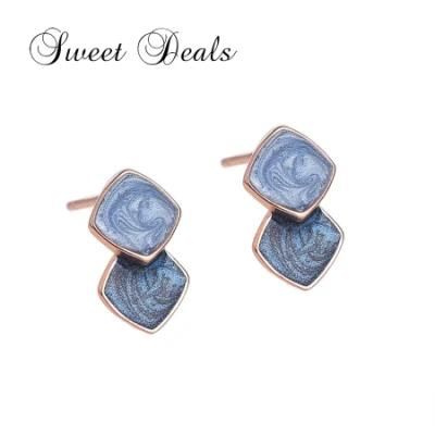 Fashion S925 Silver Drop Oil Contrast Color Earrings Jewelry