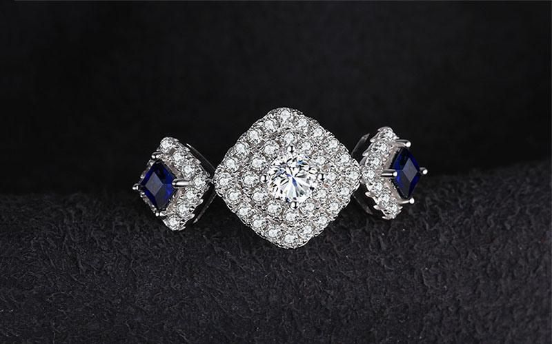 925 Sterling Silver Jewelry Micro Pave Ring for Fashion Women with Created Sapphire