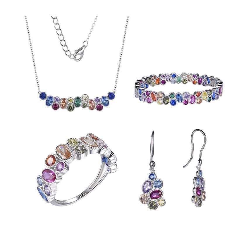 925 Silver Rainbow Earring Pendant Ring Promotion Jewelry Set