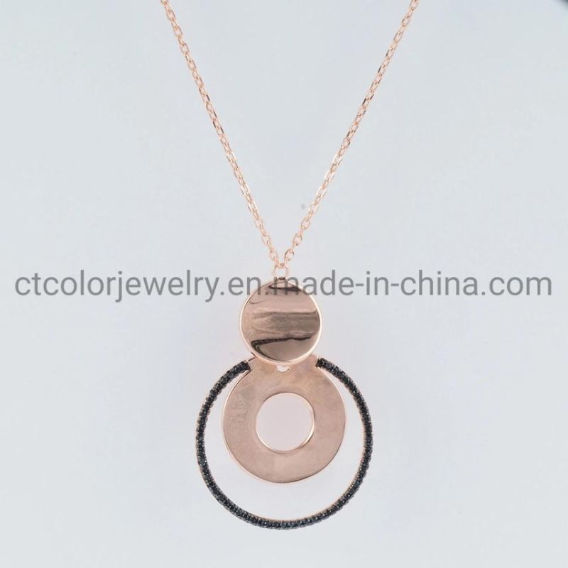 Hotselling OEM Custom Fashion 925 Silver Pendant Jewelry Gold Plated Necklaces with Circular Charm Women