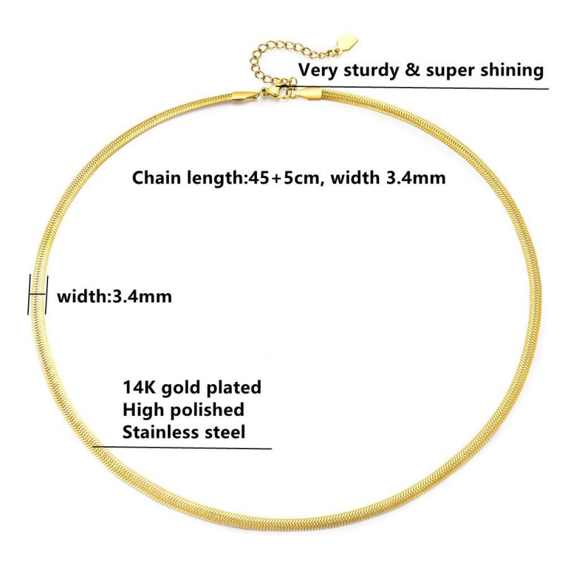 Stainless Steel Chain 3.4mm Wide Mill Chain 14/18K Gold Plated