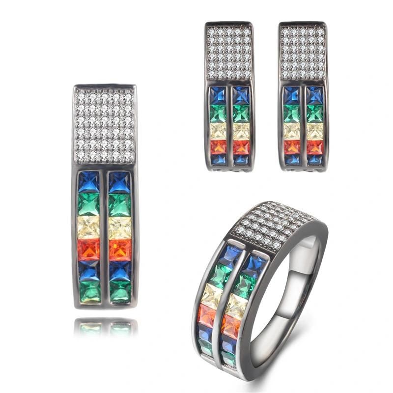 925 Silver Rainbow Earring Pendant Ring Promotion Jewelry Set
