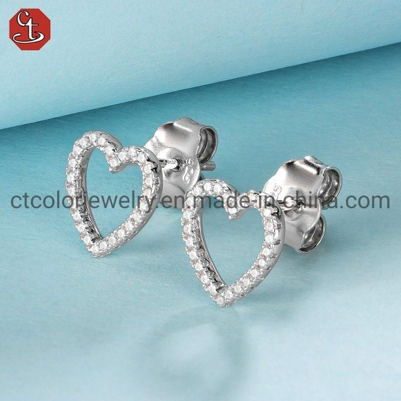 925 Sterling Silver Earrings Small Heart Shape Earrings Cubic Zirconia Earrings