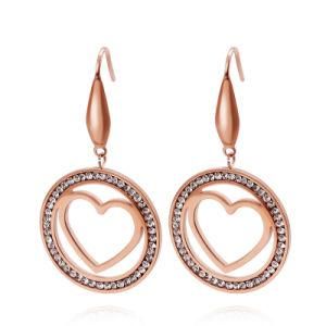 Diamond Round Hollow Heart Shaped Gold-Plated Stainless Steel Earrings Drop