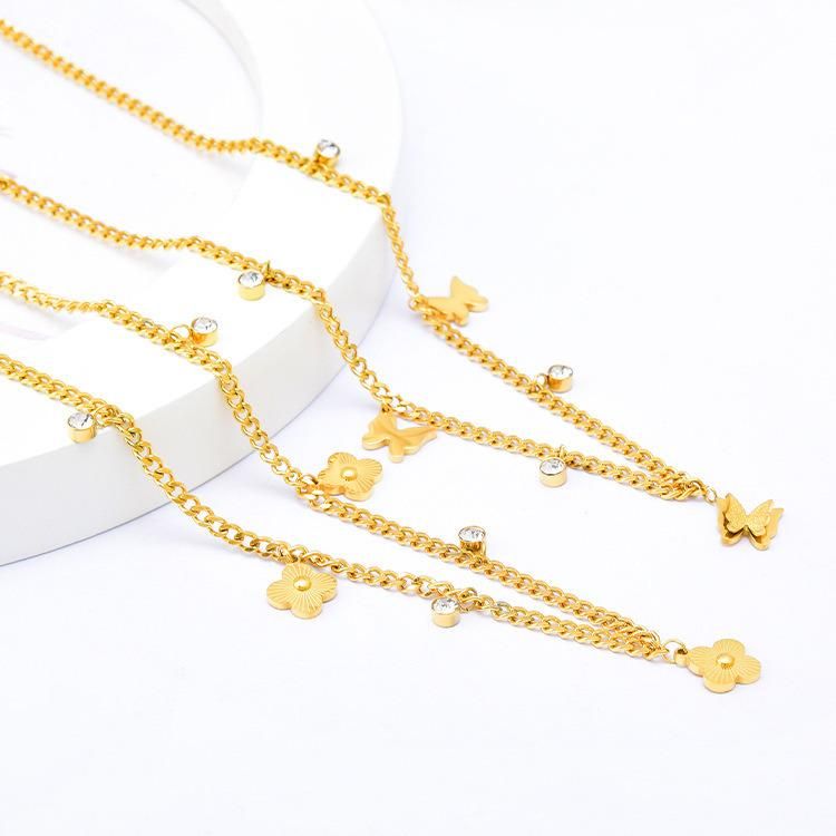 Luxury Classic Fashion Design 18K Zircon Clover Flower Pendant Necklace Women′s Jewelry