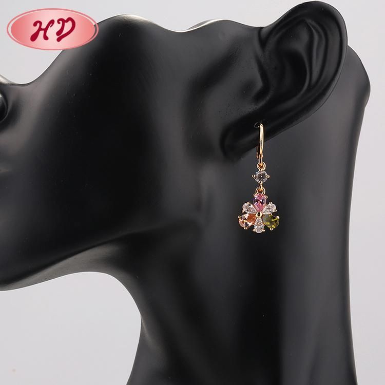 Korea Fashion Purple Cubic Zirconia 18K Gold Plated Long Drop Earring for Girls