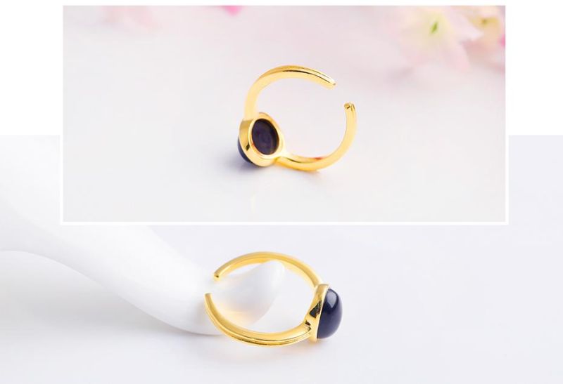 Fashion Stainless Steel Adjustable Women Ring Opal Finger Ring