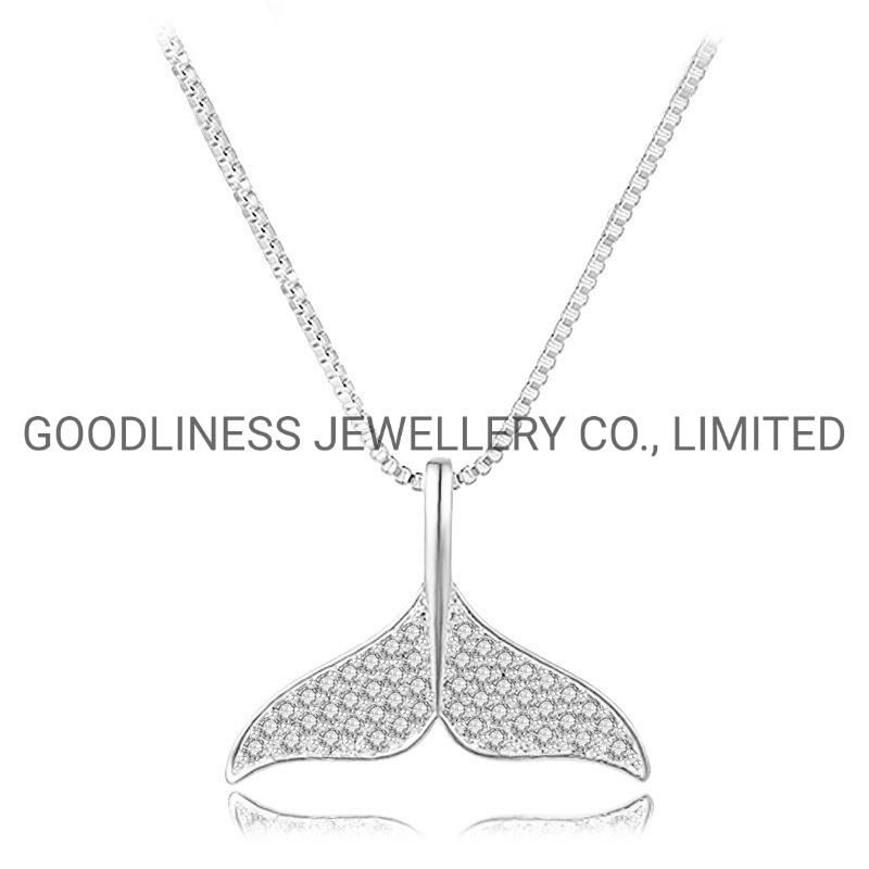 925 Sterling Silver CZ Whale Tail Necklace Fine Jewelry