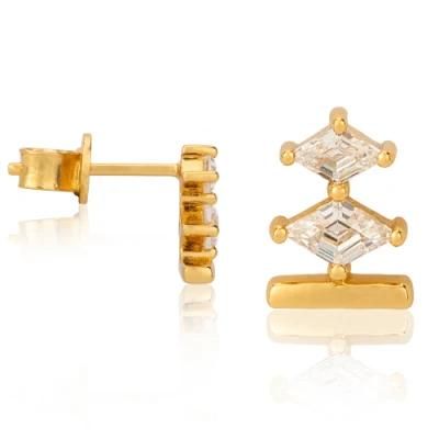 Double Marquise Diamond Cut Stud Earings with 18K Gold Plated for Sensitive Ears