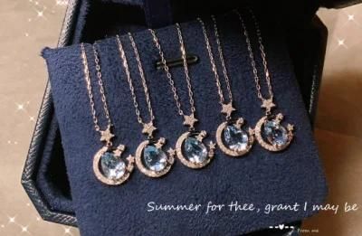 Luxury 18K Gold Diamond Inlaid Aquamarine Necklace