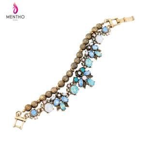 New Retro Two-Layer Beaded Inlaid Rhinestone Flower Design Women&prime;s Bracelet