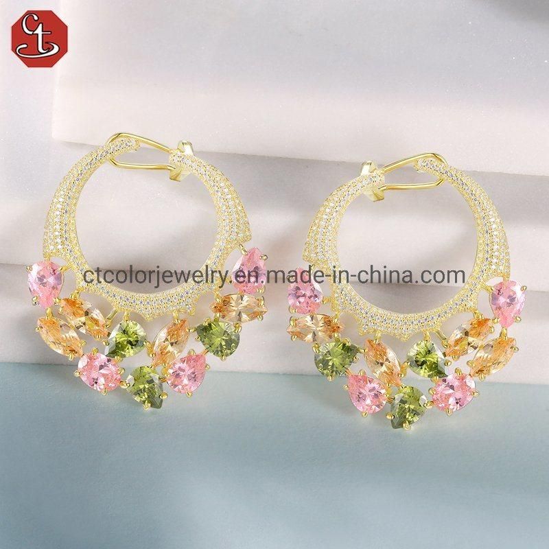 Colorful CZ earring for women 925 silver gold plated Individuality CZ Earrings
