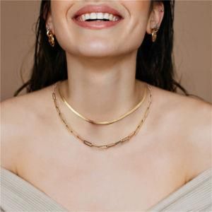Copper Plated 14K Real Gold Snake Bone Double Clip Necklace