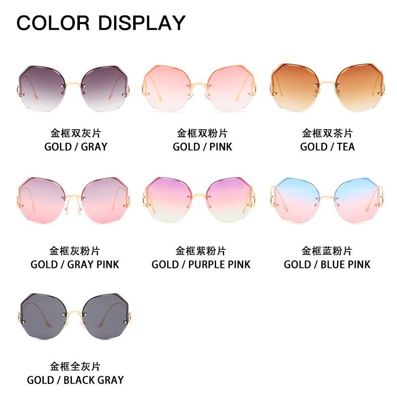 Retro Glasses Polygon Sunglasses Rimless Trim Sunglasses Female Personality Curve Mirror Legs Sunglasses Men Gradient Color Cross-Border Glasses