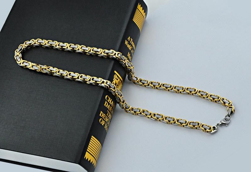 Stainless Steel Byzantine Chain Link Necklace 18K Gold Plated Daily Chain for Mens Necklace Jewelry