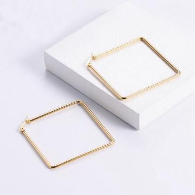 Geometry Series 2021 Latest High Quality 18K Gold Plated Stainless Steel Square Fancy Hoop Big Earrings for Women