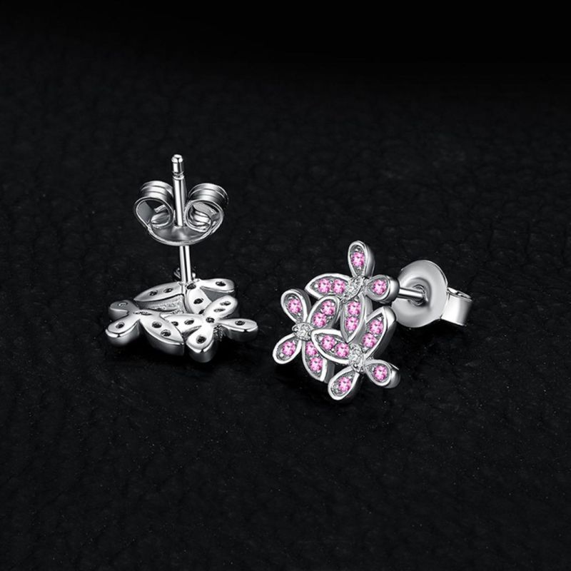 Fashion Jewelry 925 Sterling Silver Pink Flower Stud Earring for Women Wholesale
