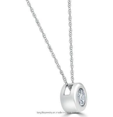 Classic Bezel Round Solitaire Pendant Necklace for Women