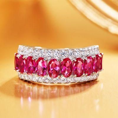 New Fashion 925 Sterling Silver Oval Cut Ruby Diamond Engagement Wedding Ring Wholesale