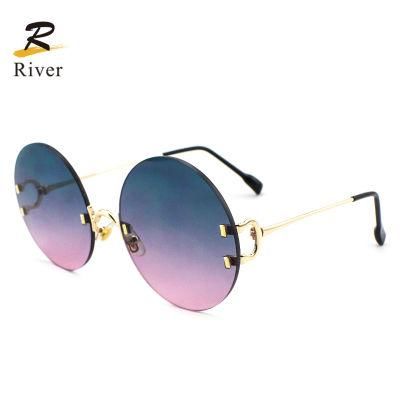 Round Custom Logo Ready Vintage Frameless Women Sunglasses