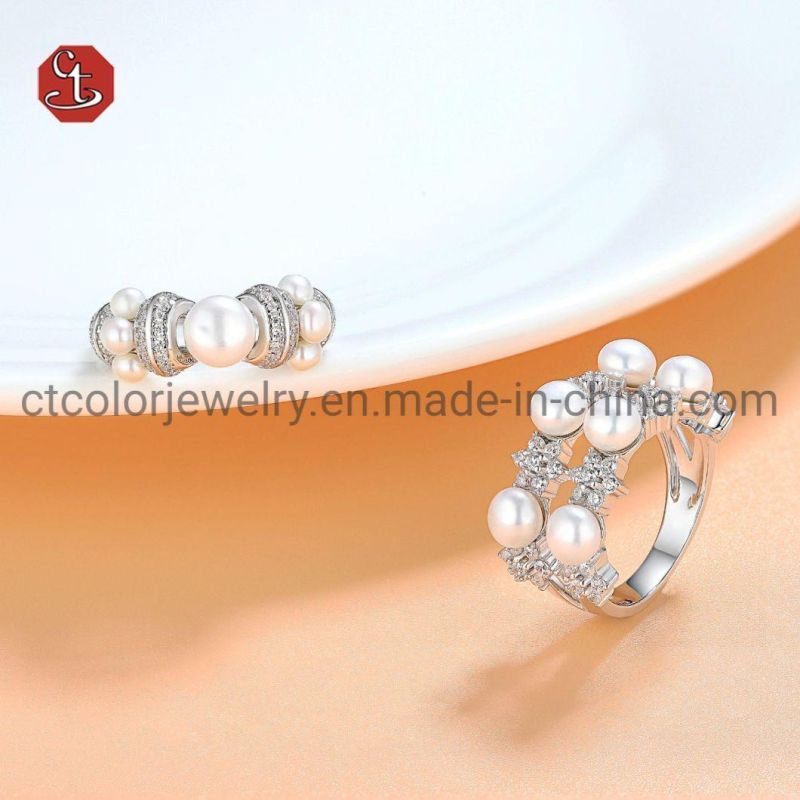 Fashion Natural Pearl Silver Rings New Style Jewelry Engagement Ring for Women