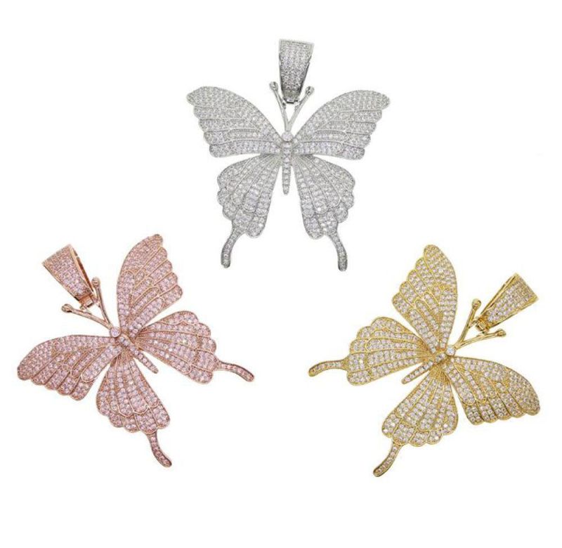 925 Sterling Silver Rose Gold Plated Pink CZ Butterfly Pendant