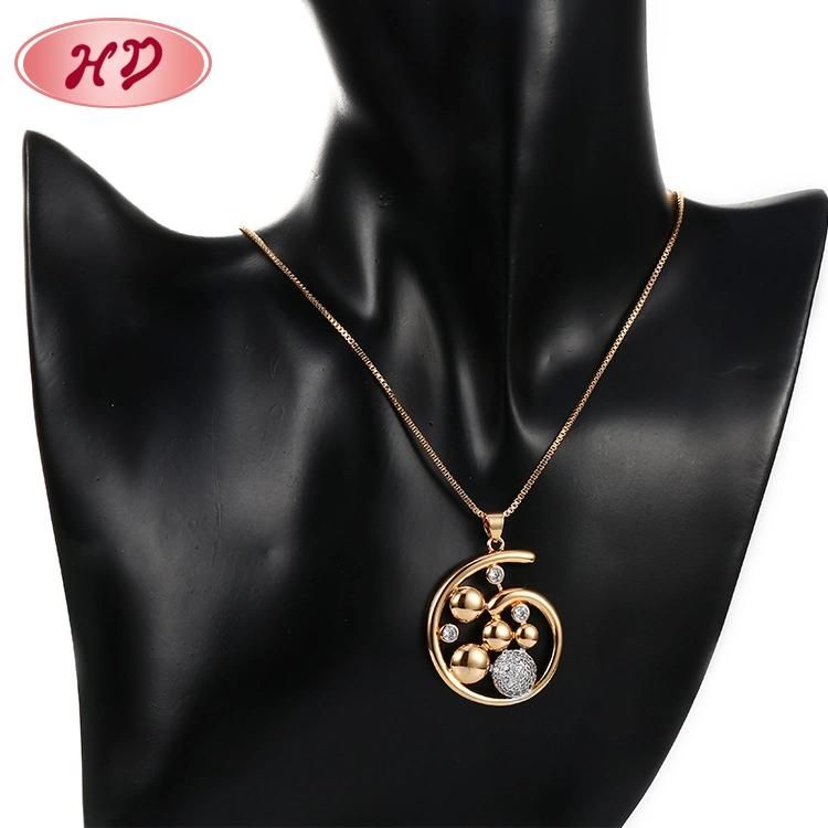 Women Fashion Jewelry Accessories 18K Gold Plated Alloy Silver Chain Sets Pendant Necklace with CZ Crystal