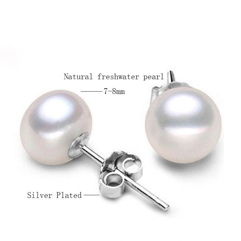 Freshwater Pearl 925 Sterling Silver Stud Earrings Women Fashion Jewelry