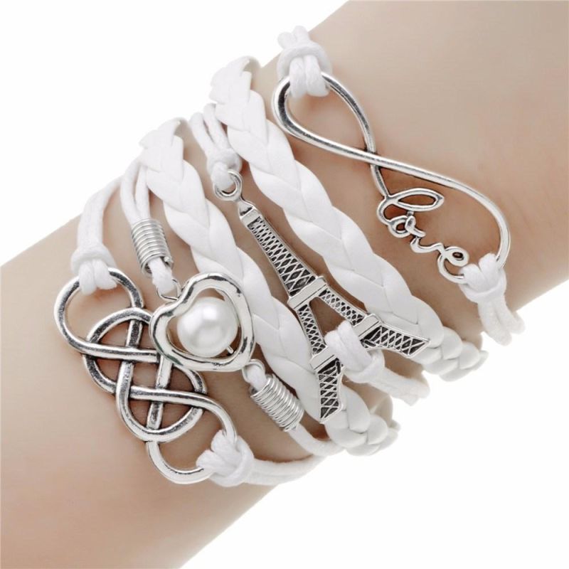 Fashion Women Jewelry Eiffel Tower Geometric Charm Bracelets Leather Bracelet