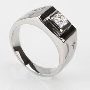 Man&prime;s Jewelry Ring Made of Stainless Steel and Cubic Zirconia