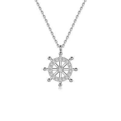 925 Sterling Silver 14K White Gold Plated Compass Crystal Pendant Necklace Women Vintage Palace Style Jewelry
