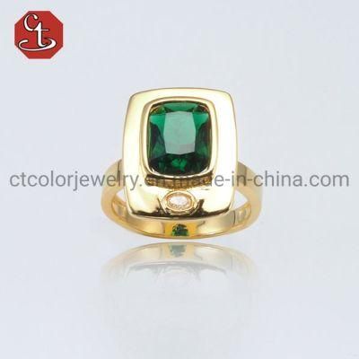 Fashion Top Quality Emerald Sterling Silver Ring 925 Silver Jewelry 18k Gold Plated Emerald Green Color Ring for Men